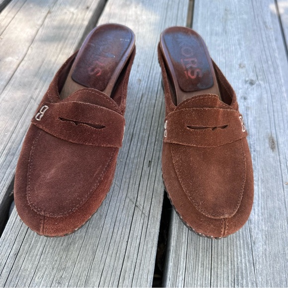 Women’s Brown Clogs / Mule Shoes Size 7 Suede Studded Wood Heels Made in Italy - Picture 8 of 12